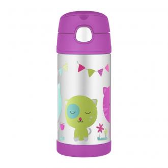 Thermos termoska so slamkou Fialová mačka, 355ml