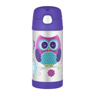Thermos termoska so slamkou Fialová Sova, 355ml
