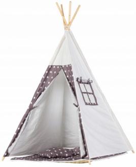 Teepee stan pre deti s výbavou, Bielo-hnedý s hviezdičkami