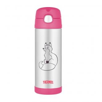 Thermos termoska so slamkou Ružová líška , 470ml