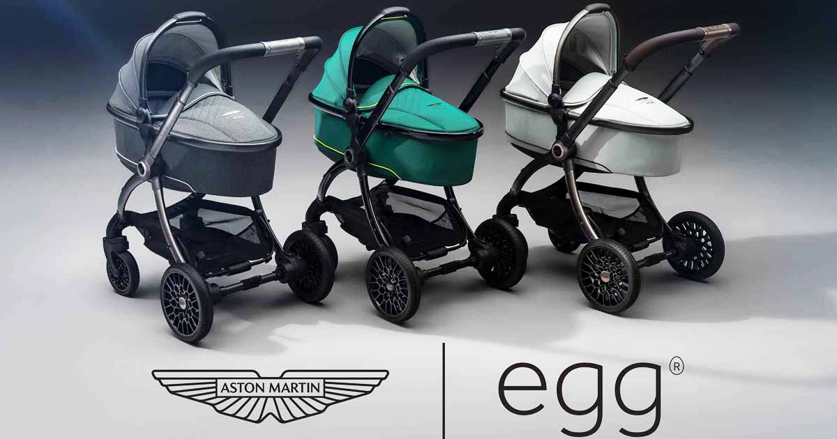 Kolekcia kombinovaných detských kočíkov Egg 3 Aston Martin v rôznych farebných prevedeniach s ikonickým britským dizajnom.