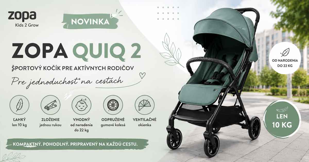 Športový kočík ZOPA Quiq 2 Antique Green s jednoduchým skladaním jednou rukou a odpruženými gumovými kolesami