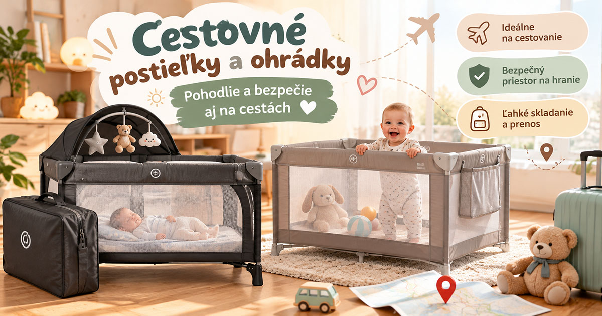 Cestovné postieľky a detské ohrádky pre bábätká – skladacie postieľky na cestovanie a ohrádky na hranie