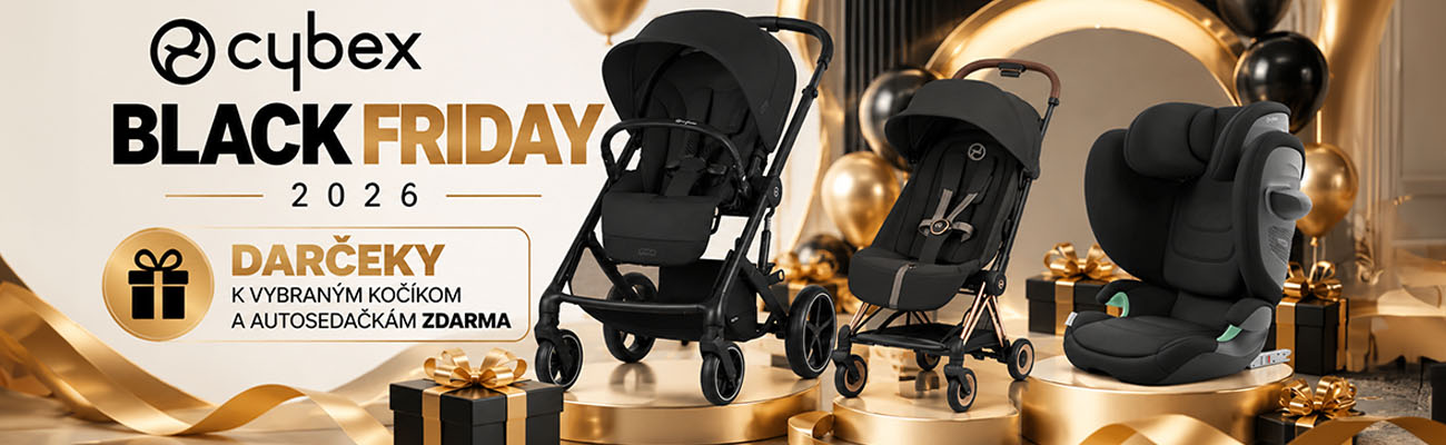CYBEX Black Friday 2026  kočíky Balios S Lux a Coya, autosedačka Solution G2 i-Fix a darčeky k vybraným produktom zdarma.