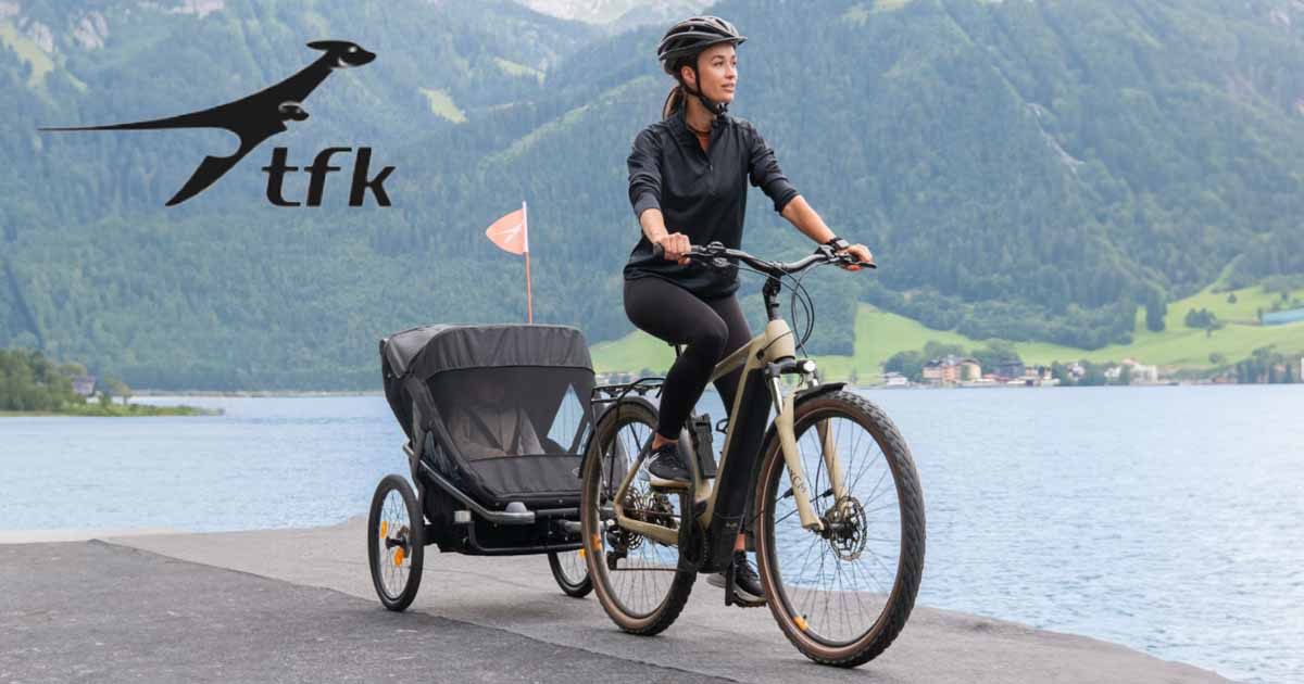 Cyklovozík TFK pripojený k bicyklu – bezpečný vozík pre deti na cyklovýlety, športovanie a aktívny pohyb rodičov