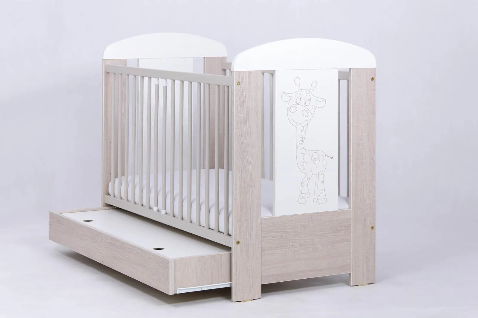 Drevená detská postieľka Drewex Žirafa Žirafka so šuflíkom