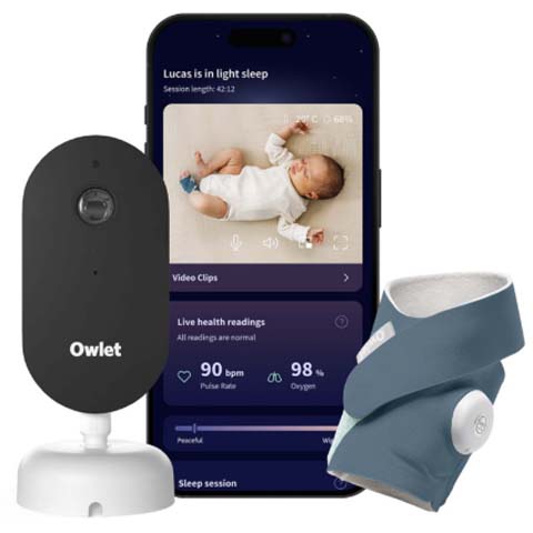 Inteligentná ponožka OWLET a kamera na monitorovanie dychu a zdravotných údajov bábätka v reálnom čase na telefóne