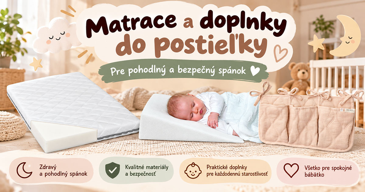 Detské matrace a doplnky do postieľky – penový matrac, klinový vankúš a organizér na postieľku | KinderCentrum