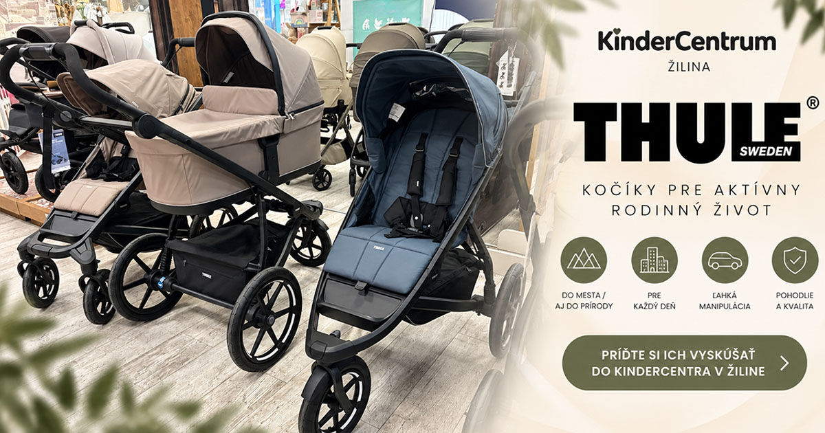 Vystavené kočíky Thule na predajni KinderCentrum v ZOC MAX Žilina.