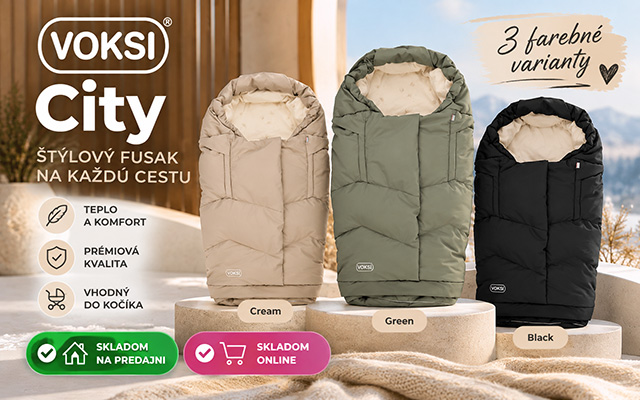 Fusaky Voksi City v troch štýlových farbách – Cream, Green a Black. Aktuálne skladom na predajni KinderCentrum aj online.